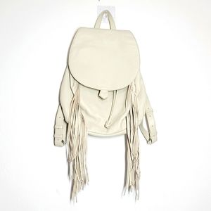 Ivory 100% Leather backpack with fringe